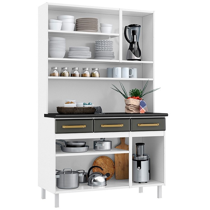 Kit Cozinha Telasul Diamante New 3 Gavetas 3 Portas com Vidro Branco 818210-01