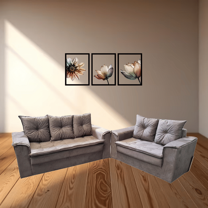 Conjunto de Sofá 3 e 2 Lugares Malu Estofados Delta - Grafite