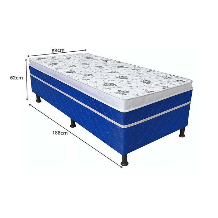 Cama Box Solteiro Conjugada 88x188x62 Malu Charm Azul