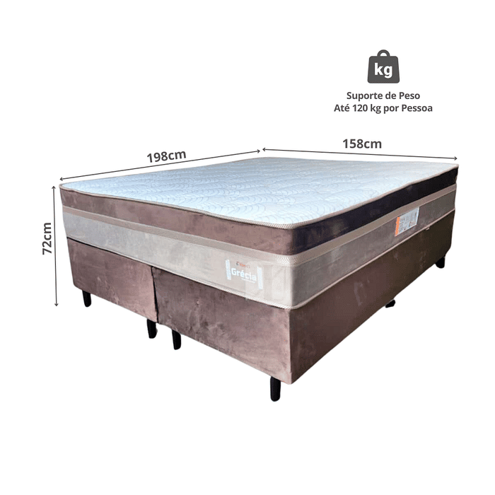 Cama Box Queen (Colchão + Base) Grécia 158x198 Molas Ensacadas Topázio