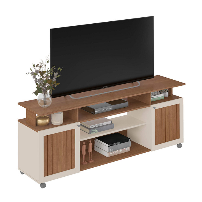 Rack Artely Ipanema para TV 75, MDF/MDP, Cinamomo e Off White