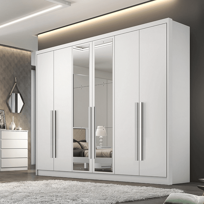 Guarda Roupa Casal com Espelho 6 Portas 6 Gavetas 100% MDF Robust Branco - Novo Horizonte