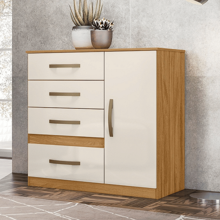 Cômoda para Quarto Com 4 Gavetas 1 Porta Moval Vênus Freijó/Off white