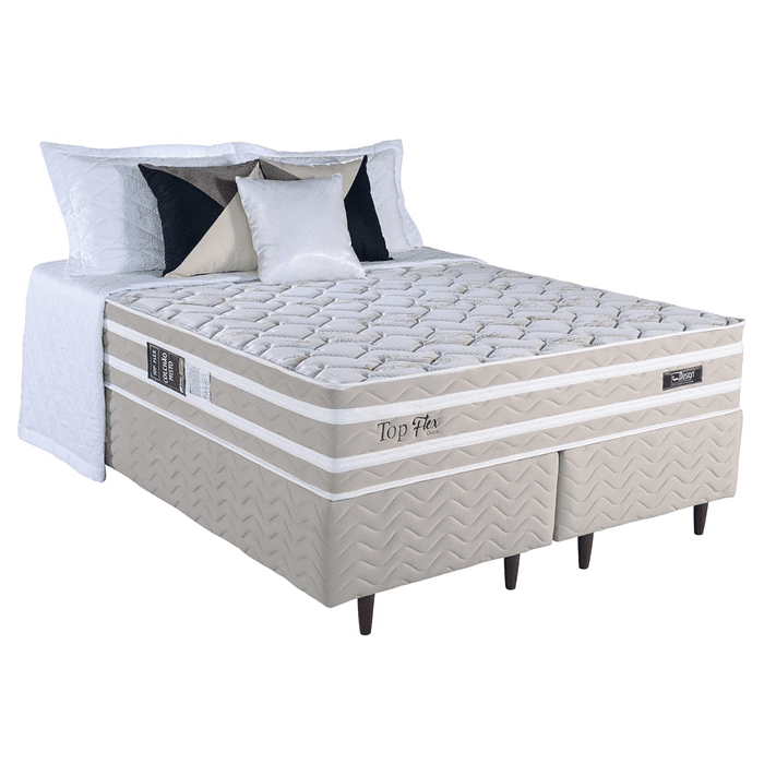 Conjunto Cama Box Queen + Colchão Design Top Flex Ouro 158x198x70