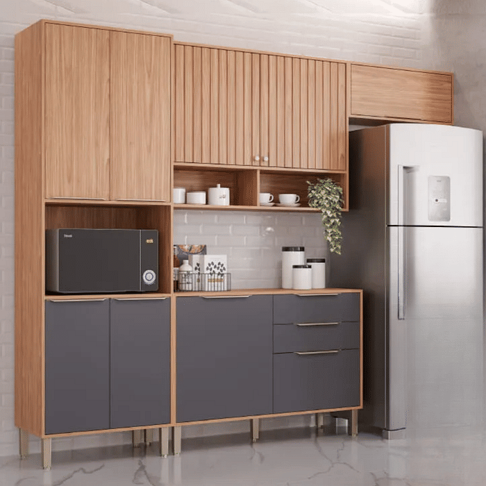 Cozinha Completa Modulada em MDF 4 Peças MGM Divina Freijó/Titanium