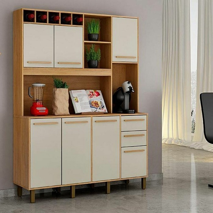 Armário de Cozinha Kit 7 Portas 2 Gavetas Valdemóveis Granada Cinamomo/Off White