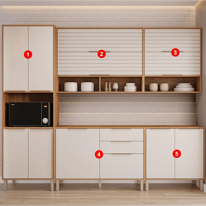 Cozinha Completa Modulada em MDF 5 Módulos MGM Esplêndida Freijó/Off White