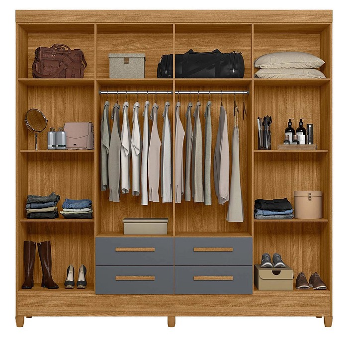 Guarda-Roupa Casal Moval Flórida 8 Portas Freijó/Cinza