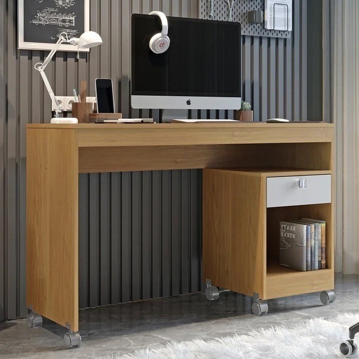 Escrivaninha Mesa de Computador 1 Gaveta com Rodízios Giga Cinamomo/Off White - Valdemoveis