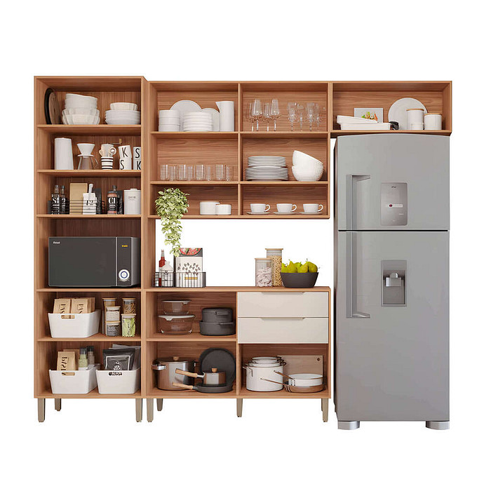 Cozinha Completa Modulada em MDF 4 Peças MGM Divina Freijó/Off White