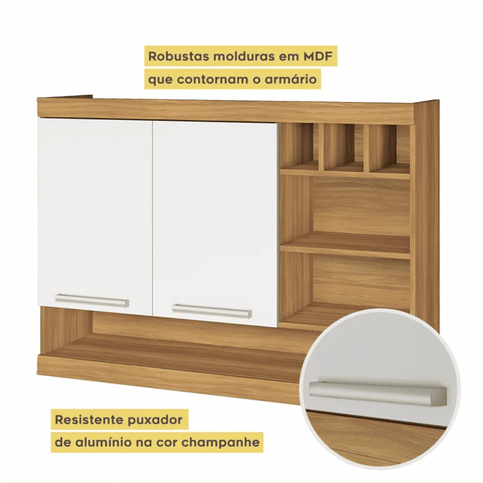 Cozinha 3 Peças 100% MDF Nesher Burguesa Premium - Freijó/Branco