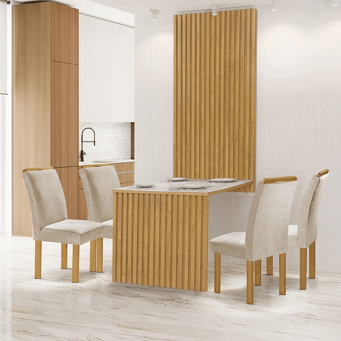Conjunto Mesa Cancun 120X90 com Vidro e 4 Cadeiras Londres Cinamomo Tec 169 - Cel Móveis