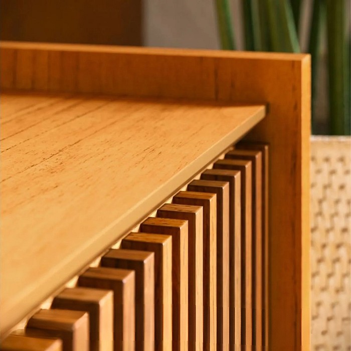 Rack Dune 3G 2.6m Ripado Imcal Nature 3 Gavetas Fecho Toque Madeira Maciça TV até 70" Corrediças Telescópicas