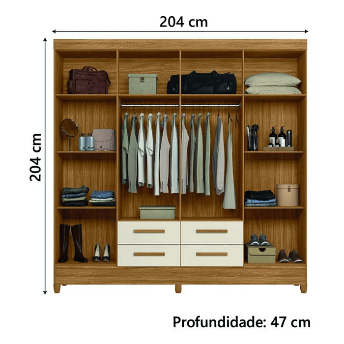 Guarda-Roupa Casal Moval Flórida 8 Portas Freijó/Off White