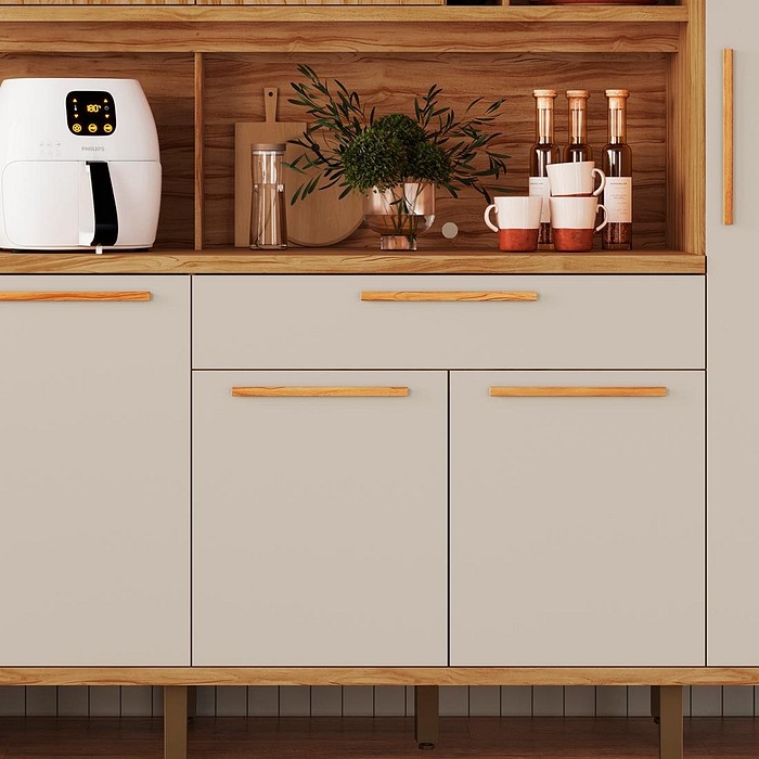 Kit de Cozinha Compacta 220 8 Portas 100% MDF Cecília Rio Doce - Amendoa/Off White