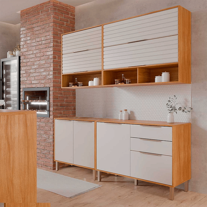 Cozinha Esplendida 4 Módulos 100% MDF Cinamomo/Off White - MGM Móveis