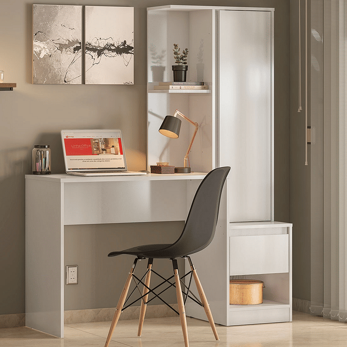 Escrivaninha Morada com Armário,  Branco - Demobile