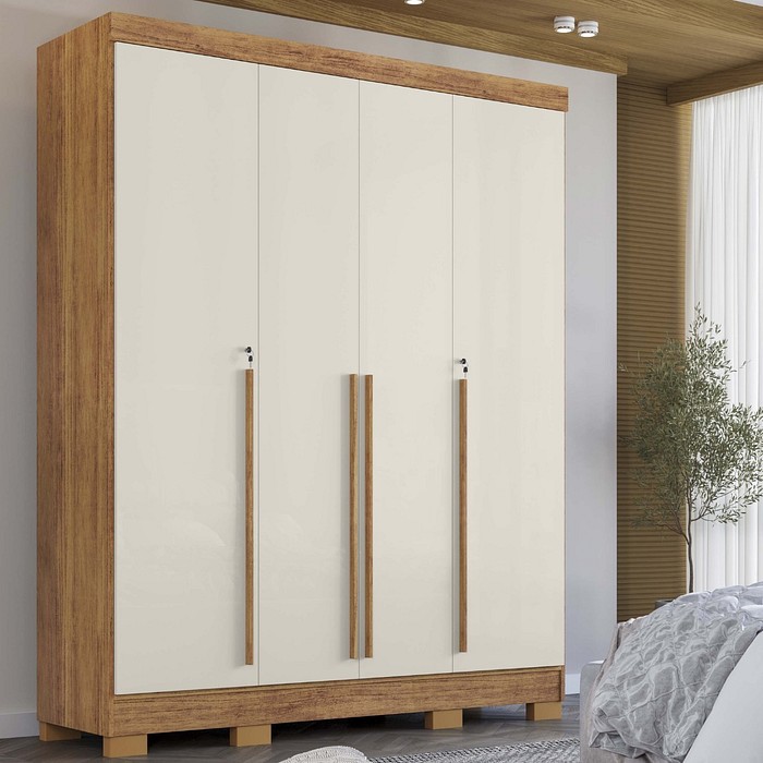 Guarda-roupa Casal Domus 4 Portas de Abrir e 3 Gavetas Rud Rack - Cedro/Areia