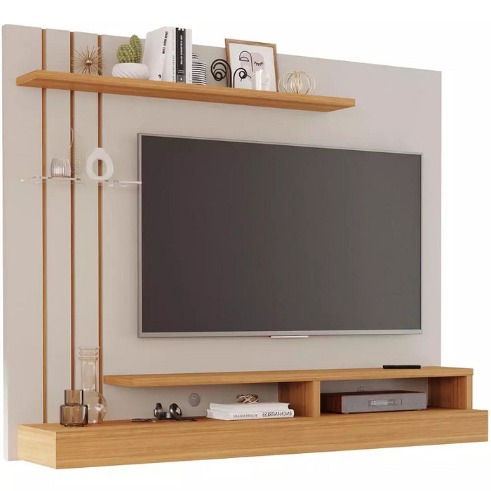 Painel para TV 50 Polegadas 2 Prateleiras Permobili Valencia Off White/Nature