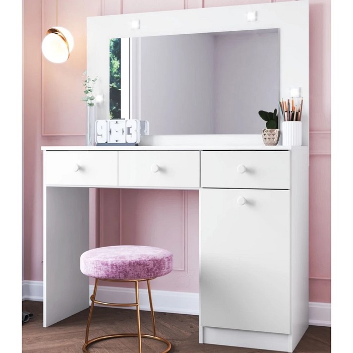 Penteadeira com Espelho e Led 3 Gavetas 1 Porta Condessa Branco Fiorello