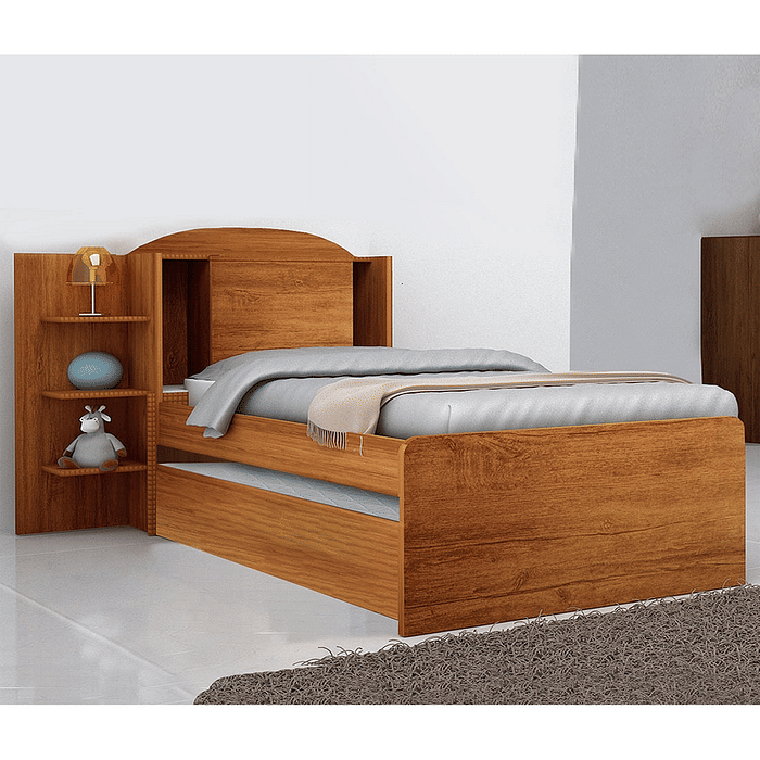 Cama Bibox Solteiro em MDF Colorado com Baú Naturall - Bom Pastor