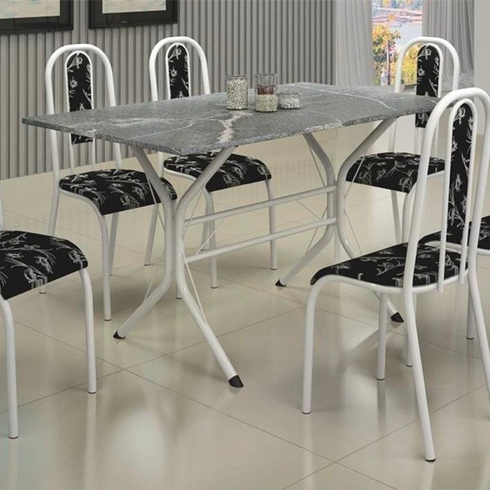 Conjunto de Mesa Teixeira Cabo Frio com 6 Cadeiras Lisboa Branco 140x75