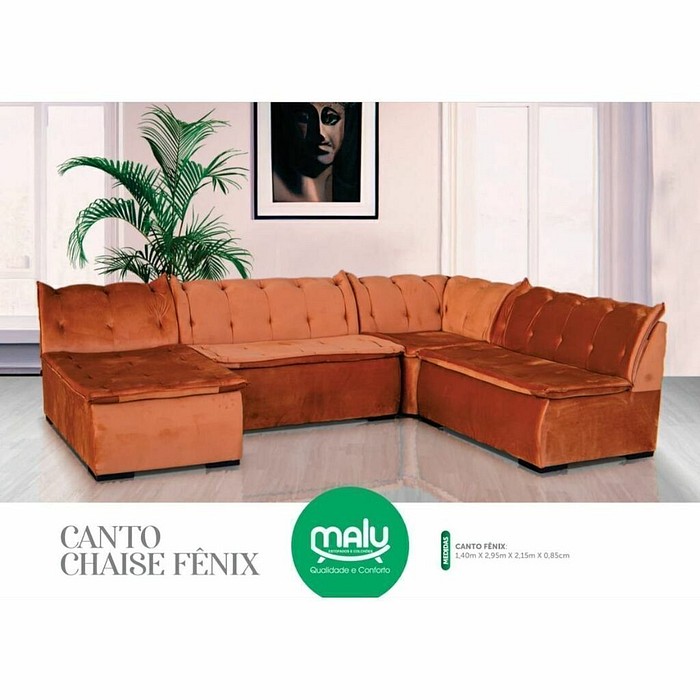 Sofá de Canto Malu com Chaise Fenix 4 Módulos Cacau