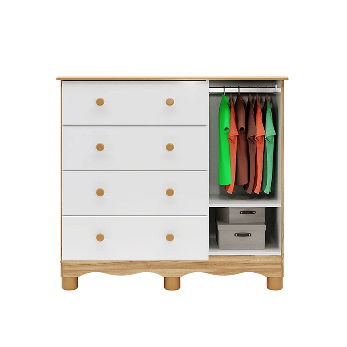 Cômoda Uli 100% MDF, 1 porta e 4 Gavetas Branco/Amendoa - Peroba 