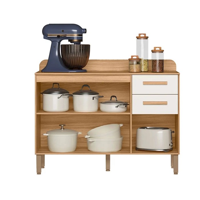 Balcão Nicioli Maria Flor 2 Portas e 3 Gavetas 120 cm Freijó/Off White