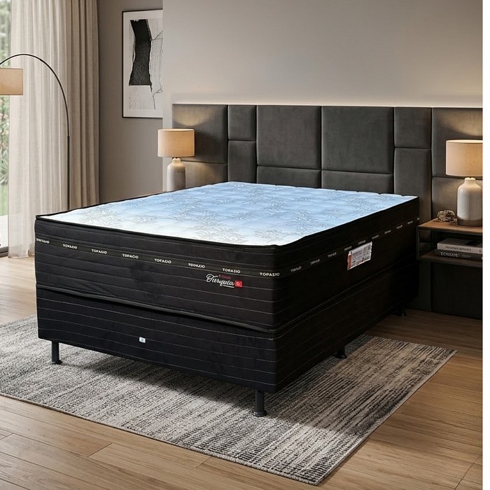 Conjunto Cama Box Topázio Turquia Casal 138x188x77cm Black Molas Ensacadas