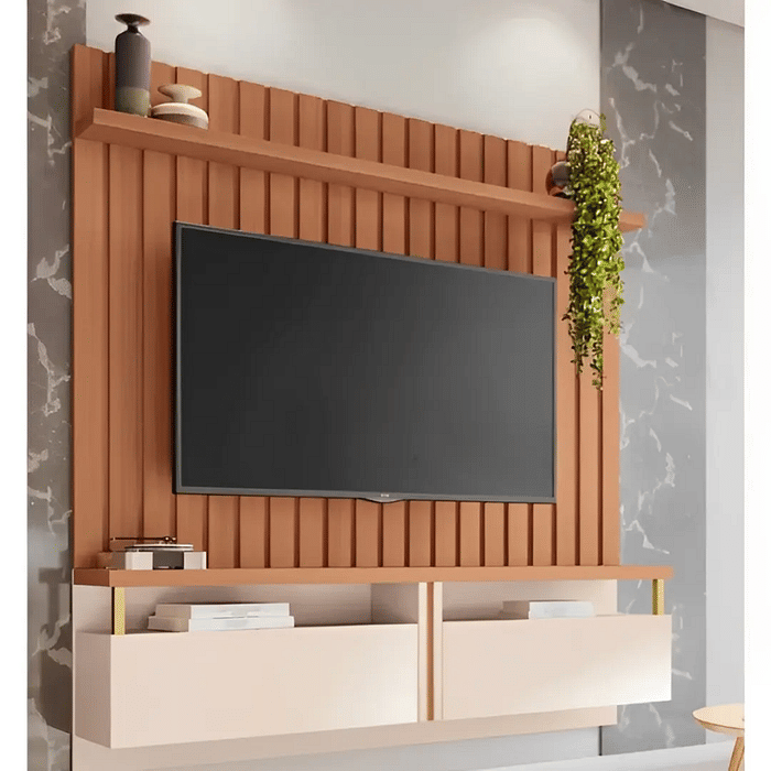Painel para TV 70 Polegadas Ripado Átrio Cinamomo/Off White - HB Móveis