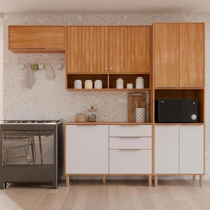 Cozinha Modulada Completa Divina 4 Peças 100% MDF - MGM Móveis - Cinamomo/Off White