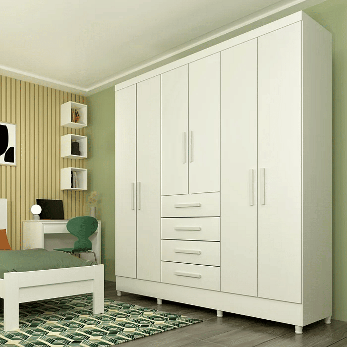 Guarda-Roupa Casal com Espelho, 6 Portas Tcil Móveis Arizona Branco