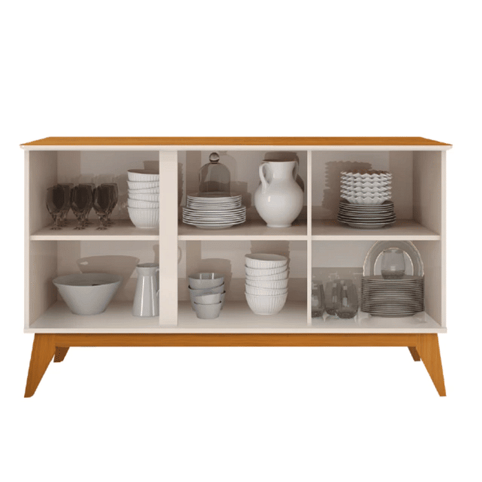 Buffet Aparador Andorra 3 Portas Tela Rattan Off White/Cedro EDN