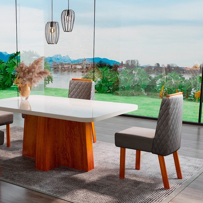 Conjunto Mesa Space  120x80 Tampo de Vidro com 04 cadeiras Fly Luxo NAT2028L  - Bom Pastor