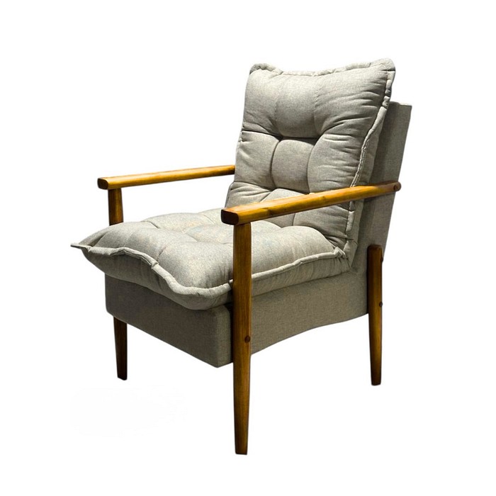 Poltrona Decorativa JF em 100% Fibra Siliconada Pés em Madeira - Tecido 167 Linho Bege