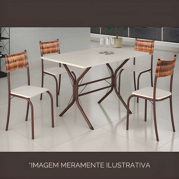 Conjunto de Mesa Teixeira Atlanta com 4 Cadeiras Ratam Tampo Ardósia Off White 120x75