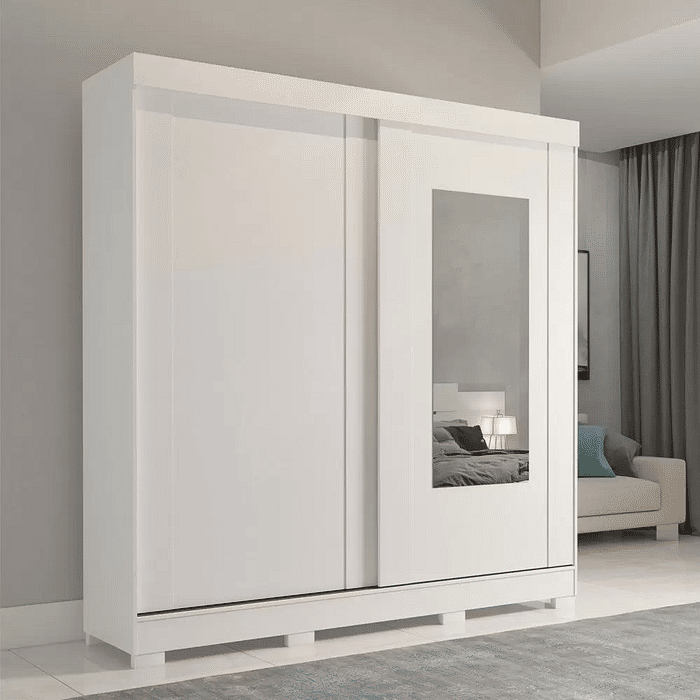 Guarda-Roupa Casal em MDF com Espelho, 2 Portas de Correr Ilhéus Branco - Panan