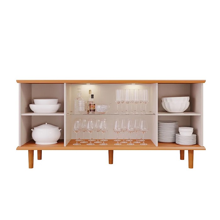 Buffet Aparador 4 portas 100% MDF, com Vidro Temperado Janice Cimol Cinamomo/Off White 