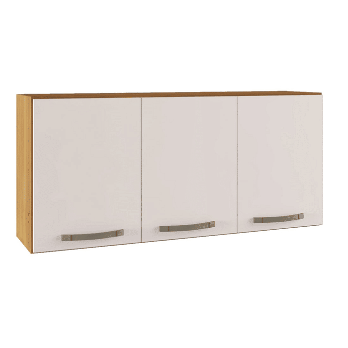 Armário Aéreo de Cozinha 3 Portas, Mila 120cm - Fiorello - Freijó/Off White