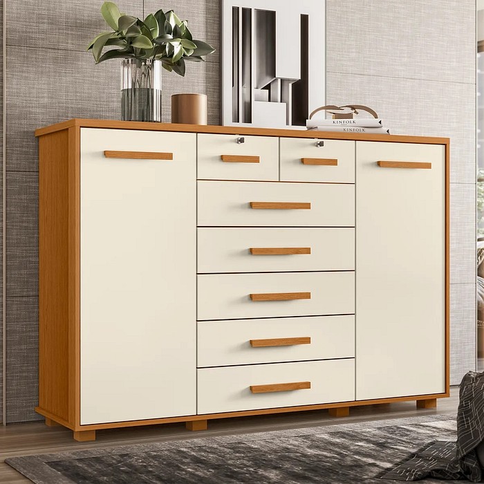 Cômoda 7 Gavetas 2 Portas Albatroz Fontana - Cinamomo/Off White