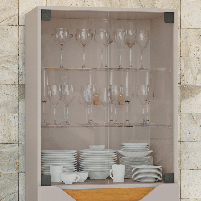 Cristaleira Plena 4 Portas Off White/Cinamomo - Jcm Móveis 