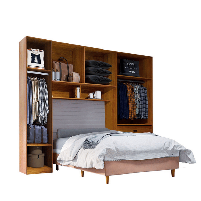 Guarda-Roupa Solteiro Modulado Tivoli 3 Peças 100% MDF, Natural/Bege - Bom Pastor