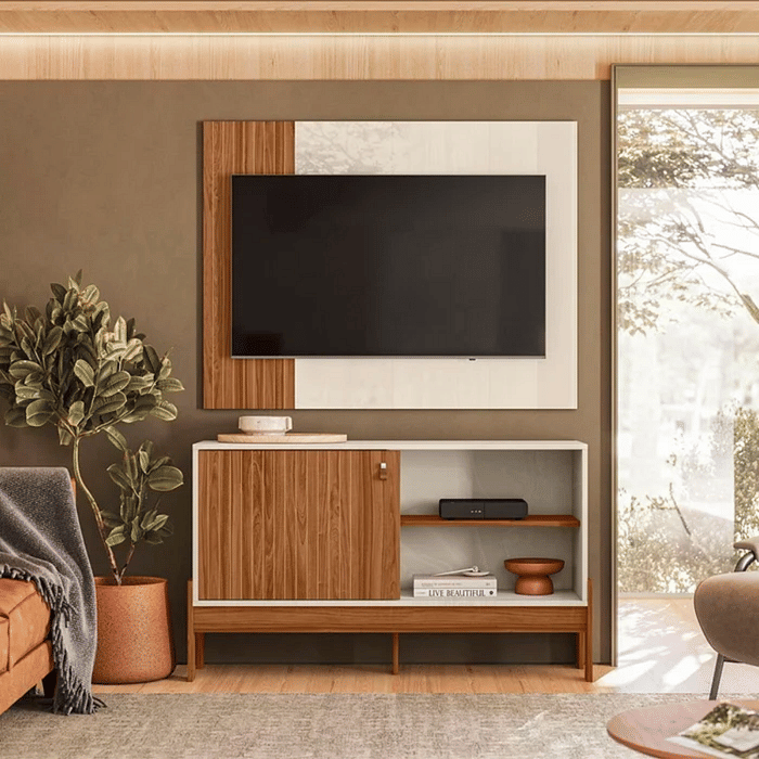 Combo Rack Painel Wood 1.2 Mobler Cinamomo Mel/Off White