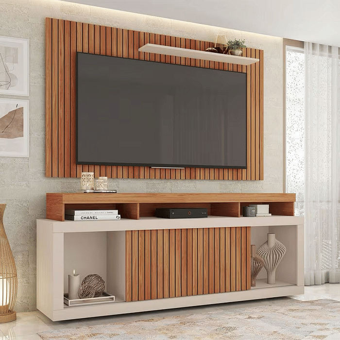 Rack com Painel para TV Até 65 Polegadas New Oscar 2 Portas Frisado Freijo/Off White - Caemmun