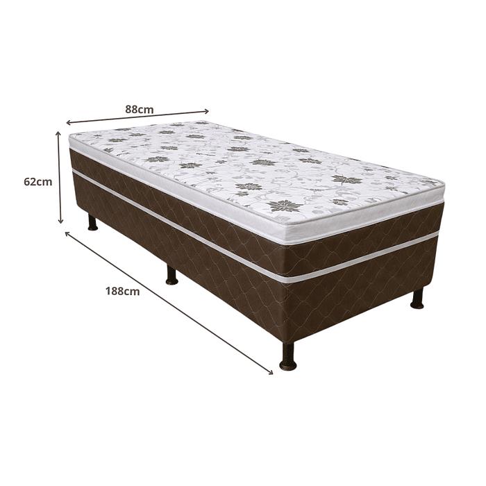 Cama Box Solteiro Conjugada 88x188x62 Malu Charm Marrom