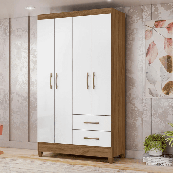 Guarda-Roupa Solteiro 4 Portas Chile, Naturale/branco - Moval
