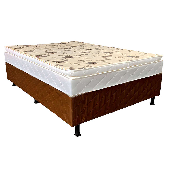 Cama Box Casal Conjugada 138x188x62 Malu Charm Marrom Com Pillow Top
