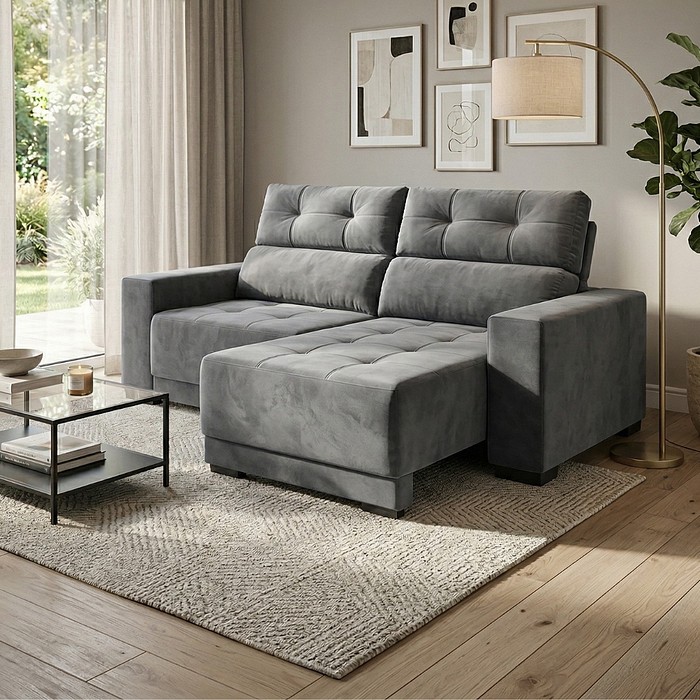 Sofá Retrátil Reclinável Dcore Grécia 200cm 2 Módulos Grafite