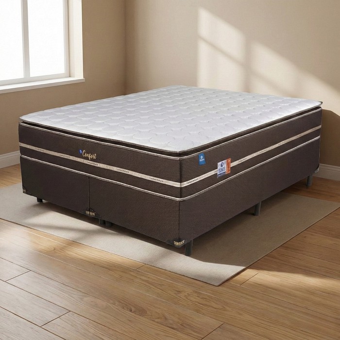 Conjunto Base Box + Colchão Molas Ensacadas King Size 193x203x62 Sonos Confort In Brown